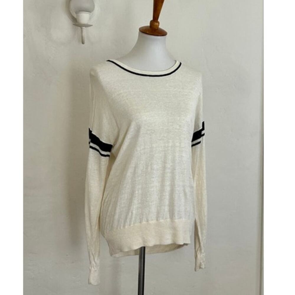 Madewell Linen Off White and Black Relaxed Knit Top Medium